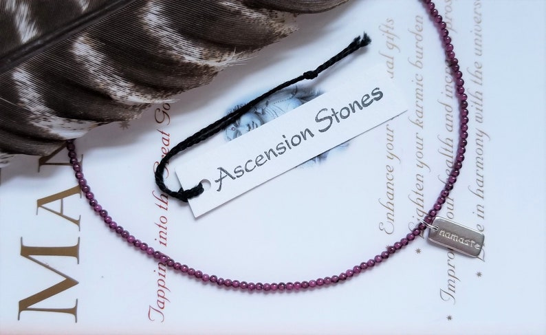 Rhodolite ~ Sterling Namaste Charm ~ Genuine Untreated ~ Therapeutic Quality Gemstone Energy Anklet for Healing 3mm
