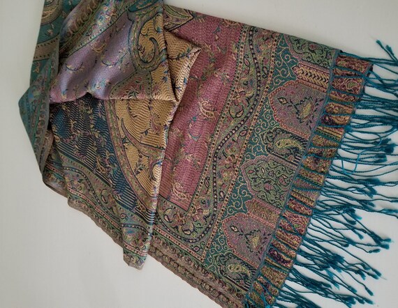Vintage Indian Scarf Luxury Silk Blend Hand Loomed Vibrant and