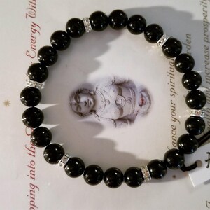Black Tourmaline ~ Sterling  Bracelet Swarovski  Crystal ~ Genuine Untreated Therapeutic Quality Gemstone Energy Bracelet  For Healing 8mm
