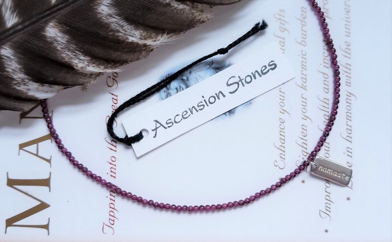 Rhodolite ~ Sterling Namaste Charm ~ Genuine Untreated ~ Therapeutic Quality Gemstone Energy Anklet for Healing 3mm