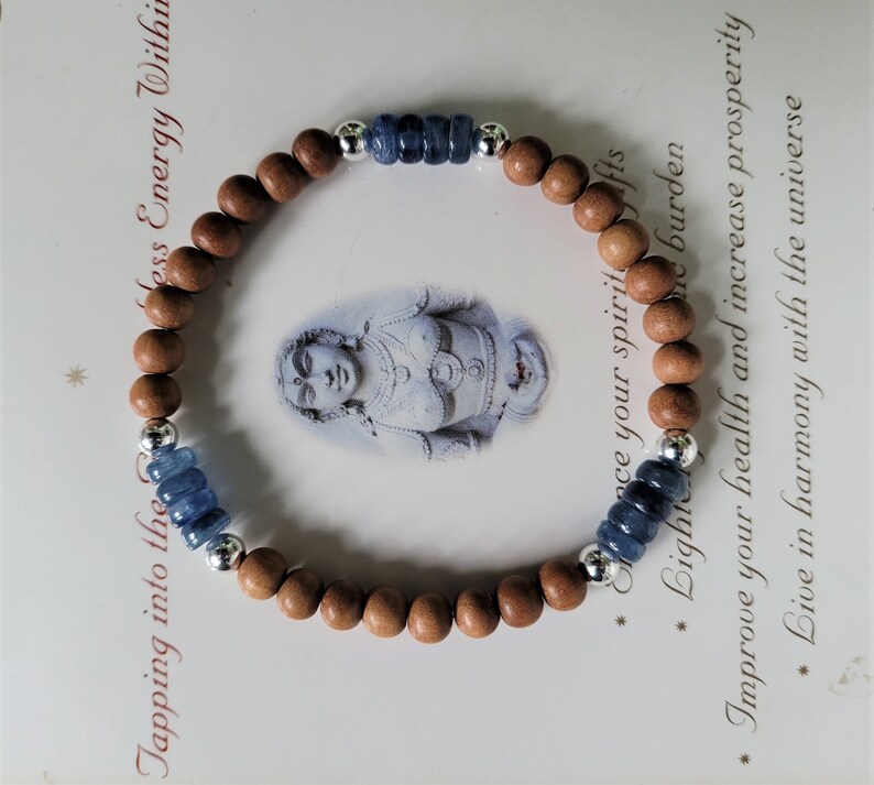 Sandalwood Fair Trade ~ Vintage Kyanite ~ Sterling Genuine Untreated Therapeutic Quality Organic Energy Bracelet 6mm
