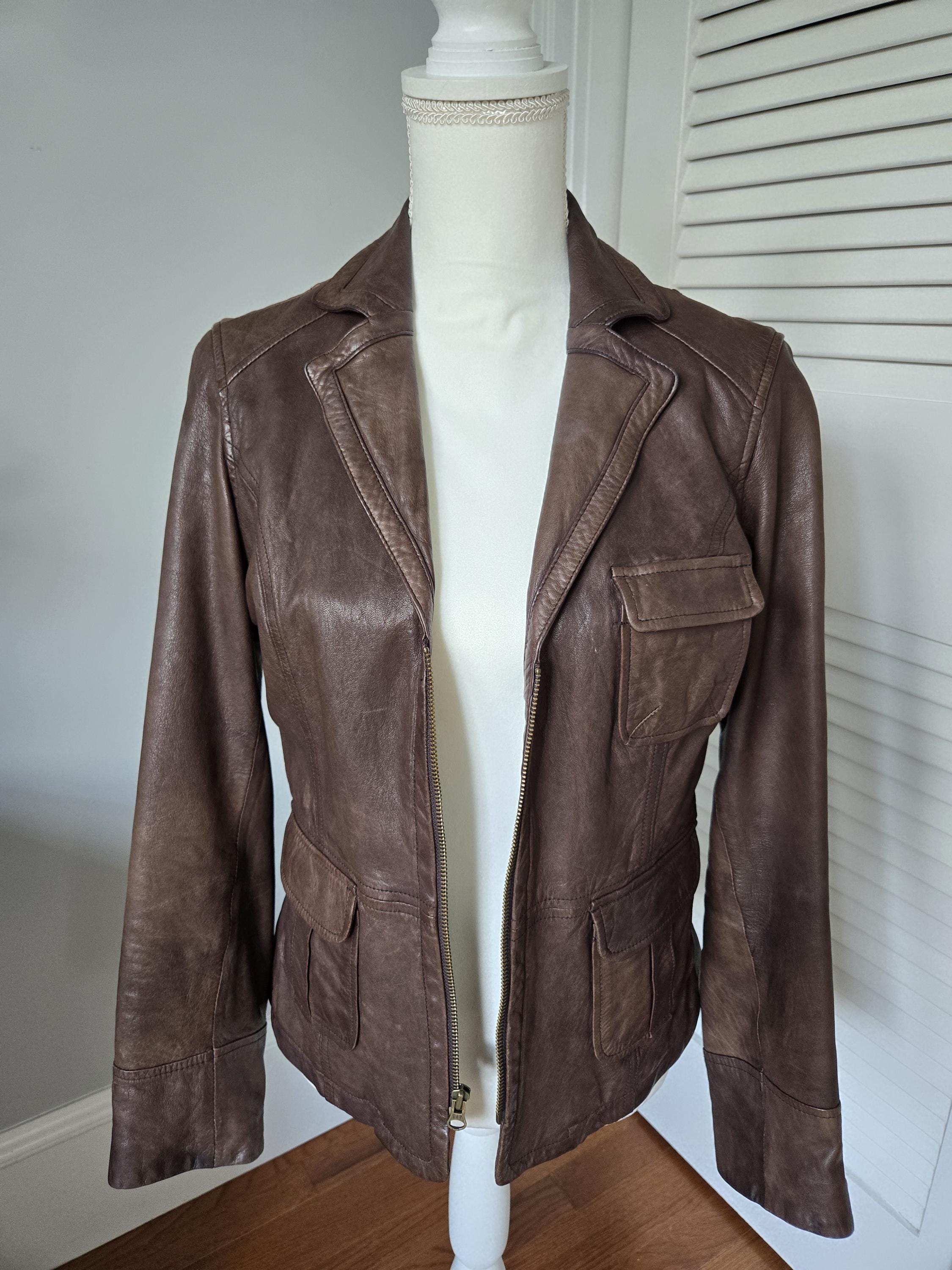 Vintage Brown Leather Jacket ~ Gap Chocolate Brown Distressed