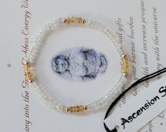 Pulsera vintage de citrino y piedra lunar arcoíris, dorada, con piedras preciosas terapéuticas genuinas sin tratar, de 3 mm.
