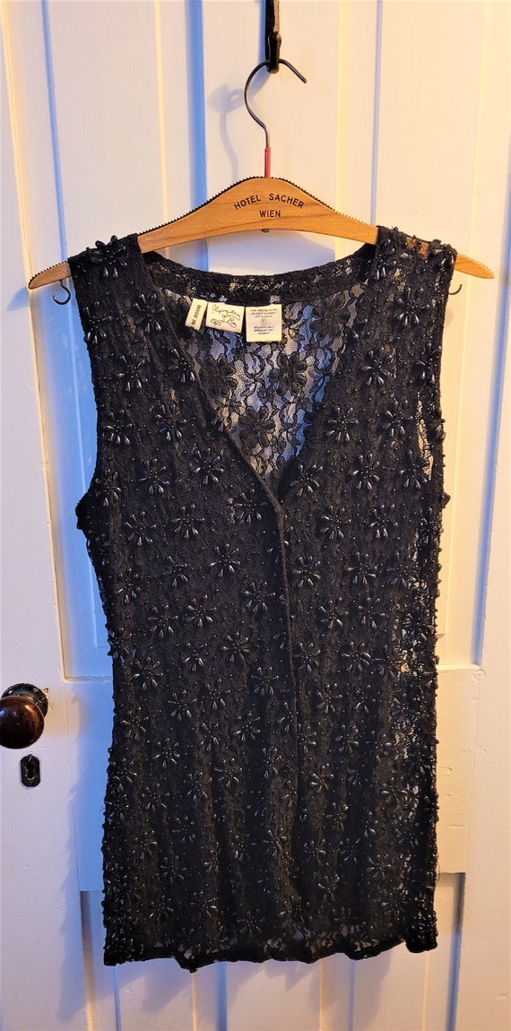 Vintage Black Beaded Flower Design and Lace Long B