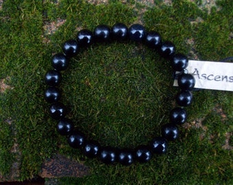 Vintage Black Obsidian Unisex Bracelet - Genuine Untreated Therapeutic Quality Gemstone Bracelet for Healing 8mm