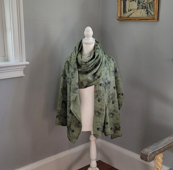 Vintage Soft Linen Floral Shawl ~ Water Color Flo… - image 2