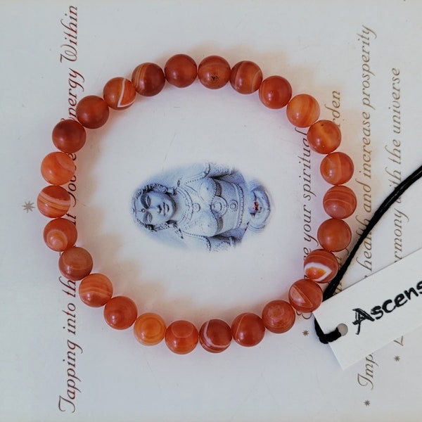 Pulsera mate de ágata naranja vintage para hombre ~ Genuino sin tratar ~ Latón ~ Pulsera de energía de piedras preciosas de calidad terapéutica 8 mm