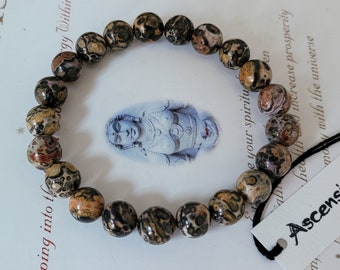Men's Antique Leopard Skin Jasper Bracelet Exquisite - Genuine Untreated Therapeutic Quality Gemstone Energy Bracelet for Healing 10mm