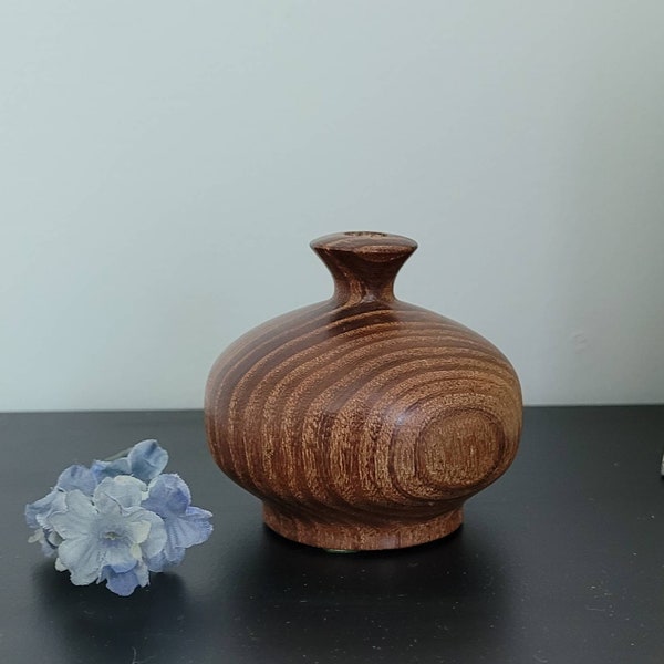 Vintage Artisan Wood Vase Walnut Minimalist Signed Vase Home Décor table Décor
