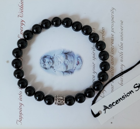 Buy Men s Black Tourmaline Bracelet Sterling Om Genuine Untreated Therapeutic Quality Gemstone Bracelet for Healing 8mm Online in India Etsy