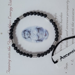 Unisex Lava Stone Bracelet ~ Modern Volcanic  Stainless Steel Genuine Untreated Therapeutic Quality Lava Rock Bracelet  4mm