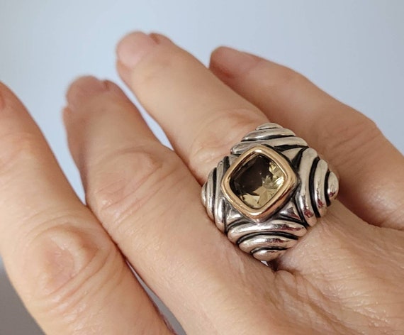 Vintage Large Statement Ring ~ Citrine Cushion St… - image 2