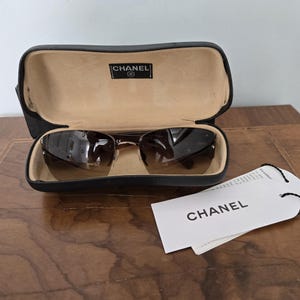 Vintage Chanel Sunglasses ~ Unframed Rectangle Brown Torte shell Gradient Eyewear ~ Chanel  Swarovski Crystal Sun Glasses 2000s