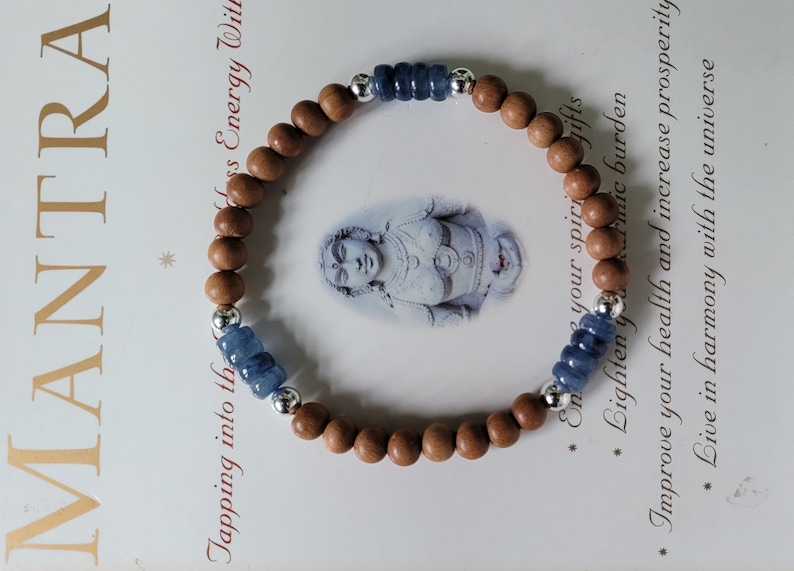 Sandalwood Fair Trade ~ Vintage Kyanite ~ Sterling Genuine Untreated Therapeutic Quality Organic Energy Bracelet 6mm