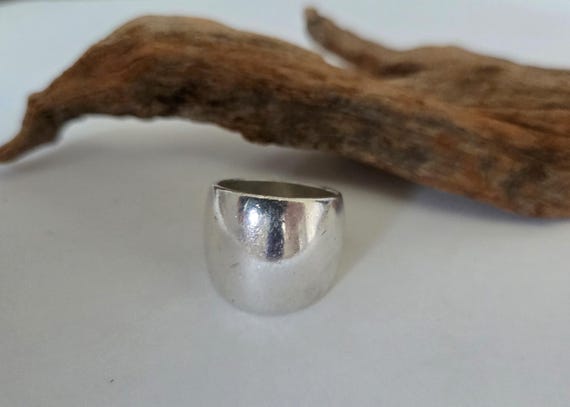 Vintage Wide Cigar Ring ~ Domed 925 Sterling Heavy Cigar Band size 8