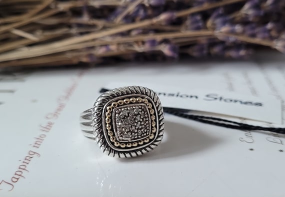 Diamond Square Statement Ring ~ Sterling Silver 1… - image 1