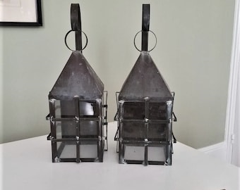 Antique Sconces Large Craftsman Style Rustic Copper and Metal Outdoor Wall Sconces Hand Forged with Glass Panes
