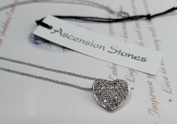 Vintage Pave Puffed Heart Necklace ~  Set White T… - image 3