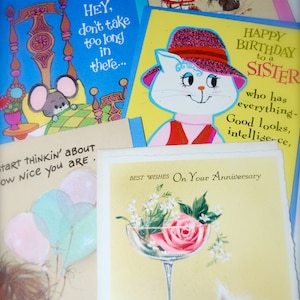 Vintage Card Assortment, Greeting Cards, Hand Written Notes, Cat and Mouse Theme