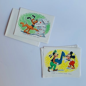Vintage Pair of Walt Disney Productions Greeting Cards Mickey, Pluto, Goofy