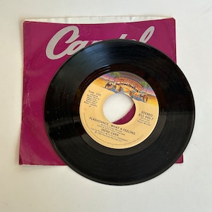 May include: A black vinyl record with a white label. The label has text that reads "Flashdance...What a Feeling" by Irene Cara. The record is on a pink paper sleeve with the word "Casablanca" printed on it.