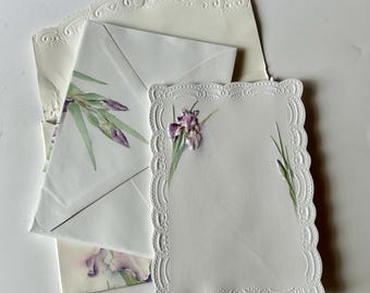Vintage Carol Wilson Fine Art Stationary Set, Iris, Blank Notecards with Envelopes