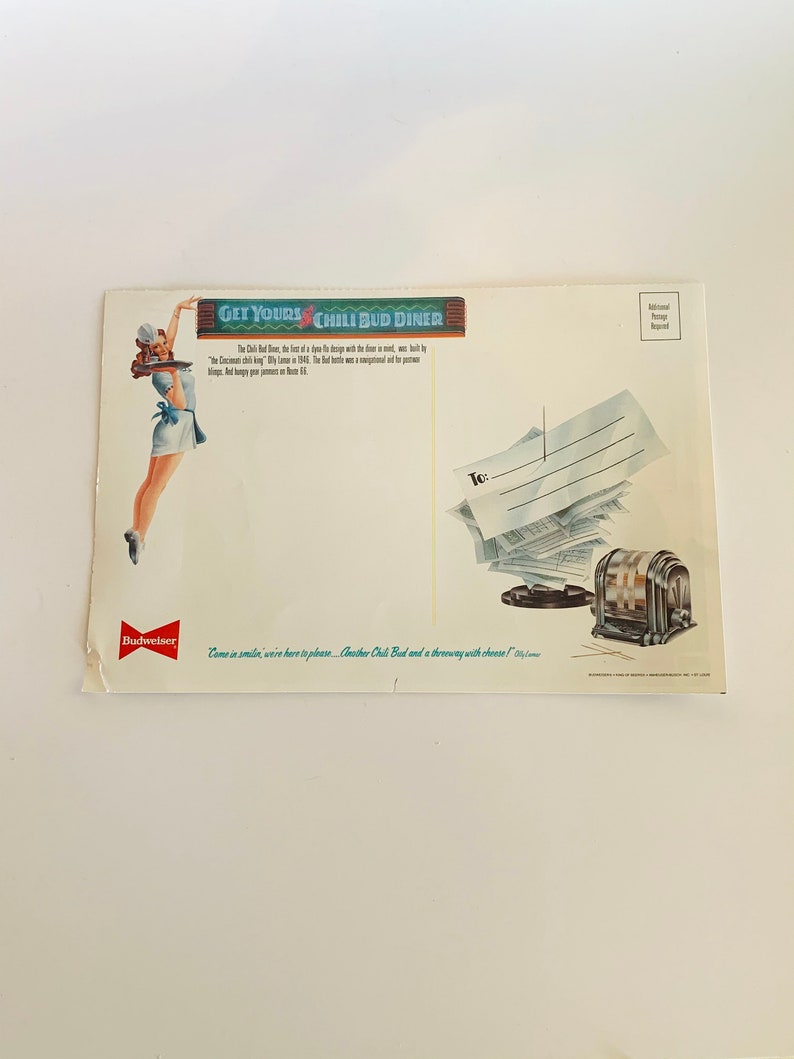 Vintage Budweiser Chilli Bud Diner Oversized Postcard