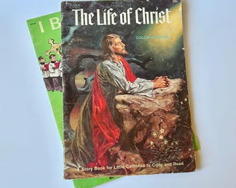 Vintage Pair of Coloring Book, Catholic, God, Faith, Guild Press