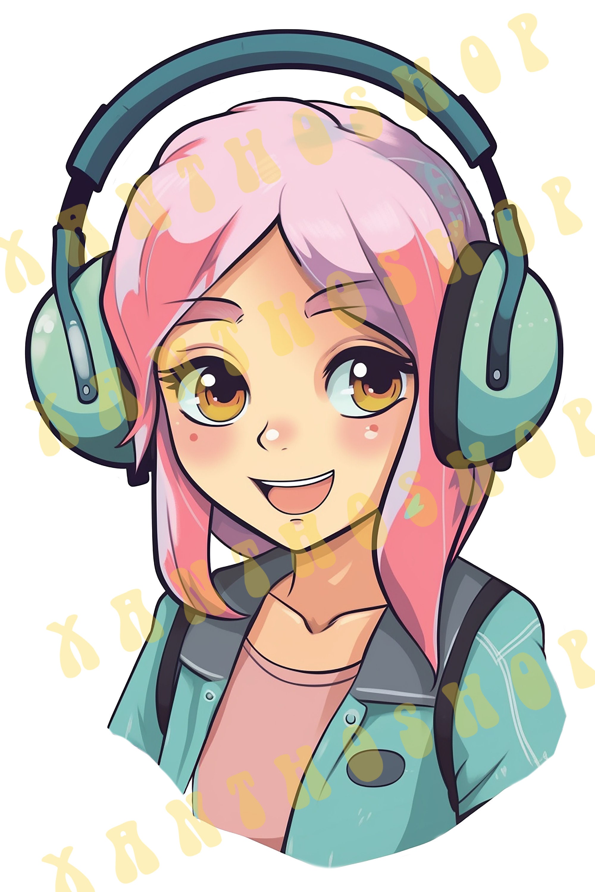 Cute Anime Girl Playing Games Headset Stock Illustration 2301976059