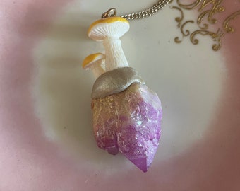 Aura quartz mushroom pendant