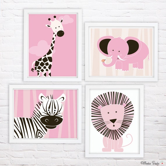 Pink Animal Nursery Art Prints Set of Four 8X10 Etsy