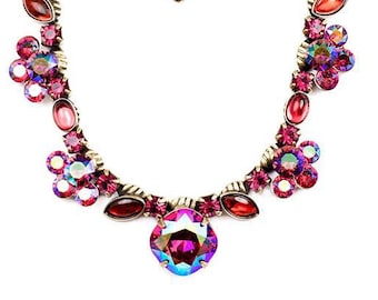 Handmade Classic Pave Necklace in Fuchsia and Amethyst