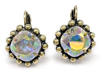 Cushion cut AB crystal earrings
