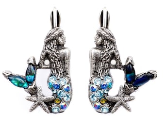 The "Under the Sea" Right and Left Mermaids with Stone Tail Eurowire Earrings