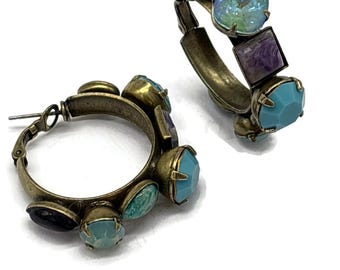 Chunky multi stone hoop earrings