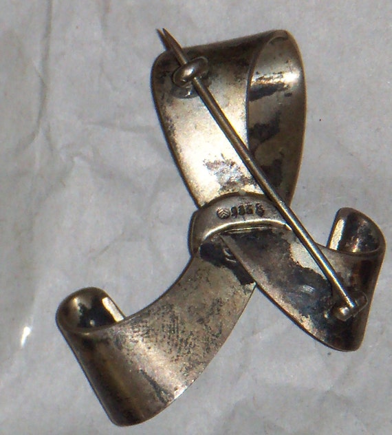 Vintage Old Silver 935 Ribbon Bow Brooch 17 Grams… - image 3