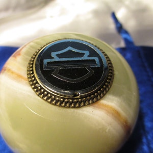 MOTORCYCLE PIN BADGE on Onyx Paperweight with  satin gift bag