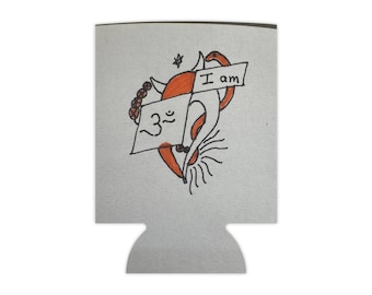 Enfriador de latas con la pancarta "I Am Heart" / Estilo tatuaje retro