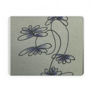 Mousepad em couro PU com estampa de margaridas azuis | Mousepad floral