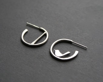 Edge of the woods tiny bird hoop earrings