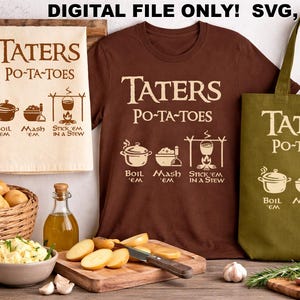 Taters Potato citaat, digitale snijmachine bestanden, Boil Mash Stew em Sam LOTR, Cricut, silhouet, Brother, Svg Png Dxf Eps Pdf