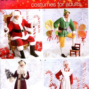 Men & Women Classic Santa Claus Suit, Mrs Claus and Elf Costumes Cosplay Sewing Pattern Simplicity 2542 Adult XS - M