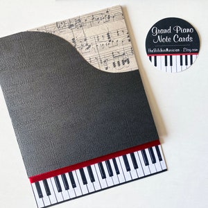 Grand Piano Note cards with envelopes, red velvet ribbon; music teacher student unique gift; Recital thank you; Christmas gift
