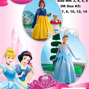 Licensed DISNEY Princess Snow White, Cinderella Costume Cosplay SEWING Pattern Simplicity #2817, Girls K5 sizes 7-14 New, OOP