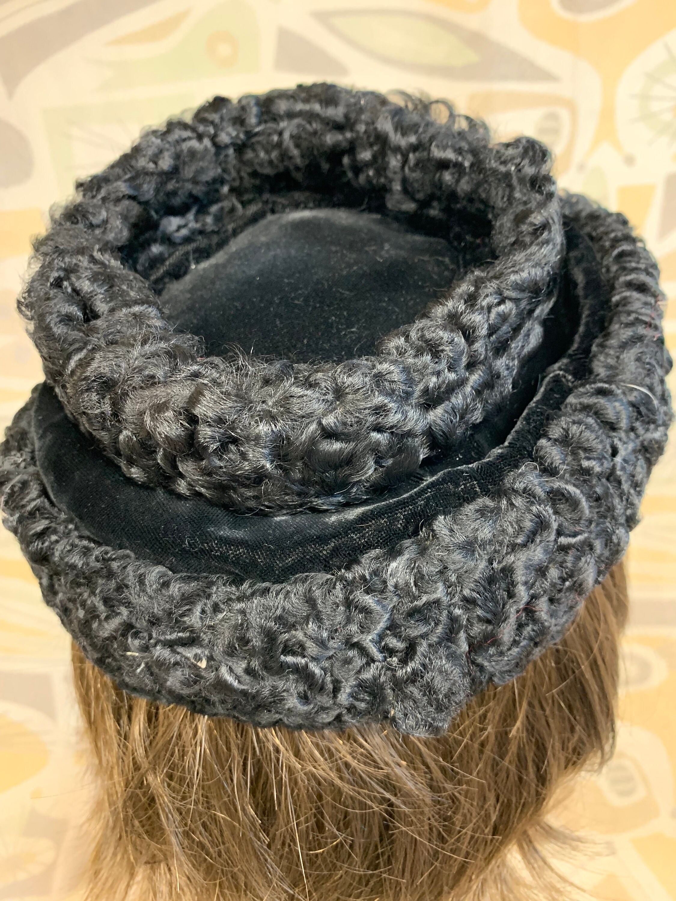 Black Curly Lamb Vintage Set of Clutch Hat and Muff Lamson's