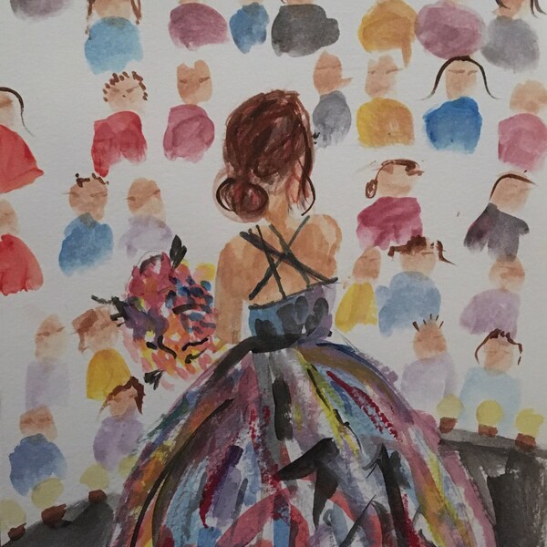 Ballerina and Her Audience / Watercolor /Original /One of a Kind / Modern Art / On Watercolor Paper / 9x12 / NOT A PRINT