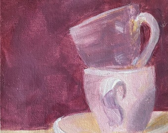 Original Acrylic Coffee Cup Painting: Modern Kitchen Wall Art
