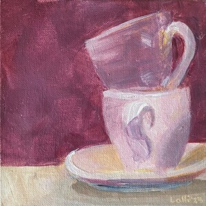 Original Acrylic Coffee Cup Painting: Modern Kitchen Wall Art