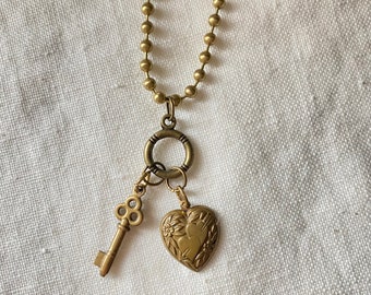 Brass Key to My Heart Charm Necklace: Vintage Romantic Gift