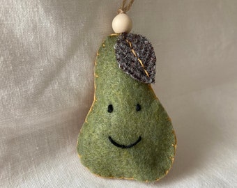 Kawaii Pear Felt Ornament: Cheerful Whimsical Decor